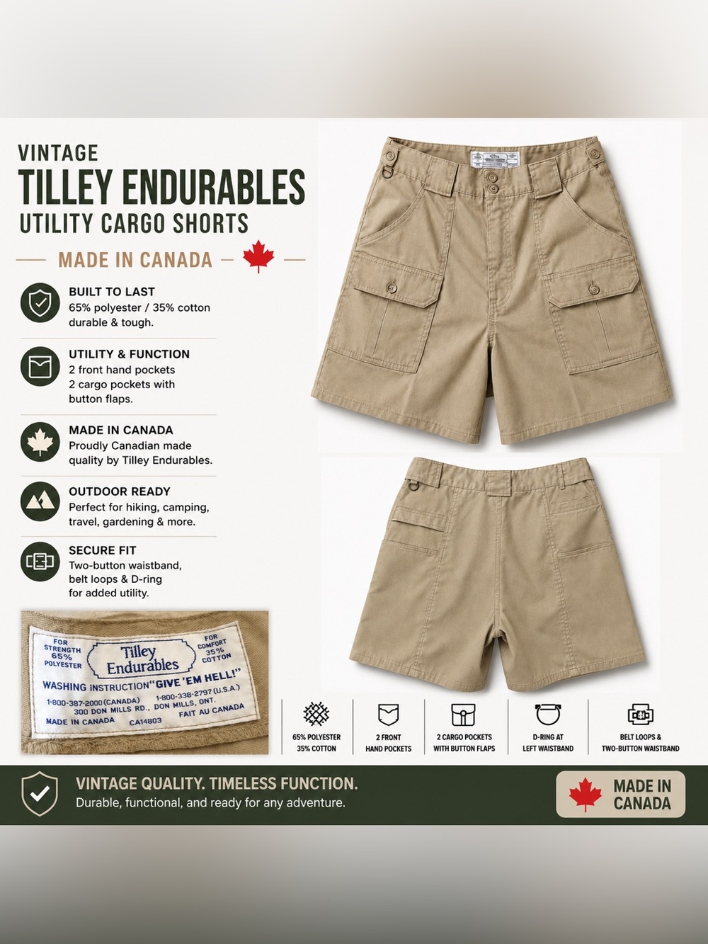 VINTAGE NWOT Tilley Endurables Ultra High-Rise Cargo Shorts– Size M